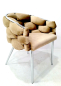 Preview: Sessel Polsterstuhl Samtbezug gepolsterter Esszimmerstuhl Metallfuß beige